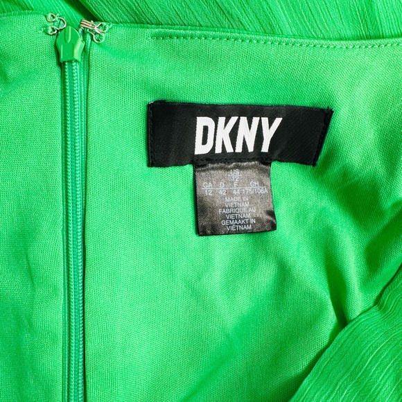 DKNY Dress Chiffon Faux-Wrap VNeck Balloon Slv Bright Apple Green Sz 16 - Picture 6 of 13